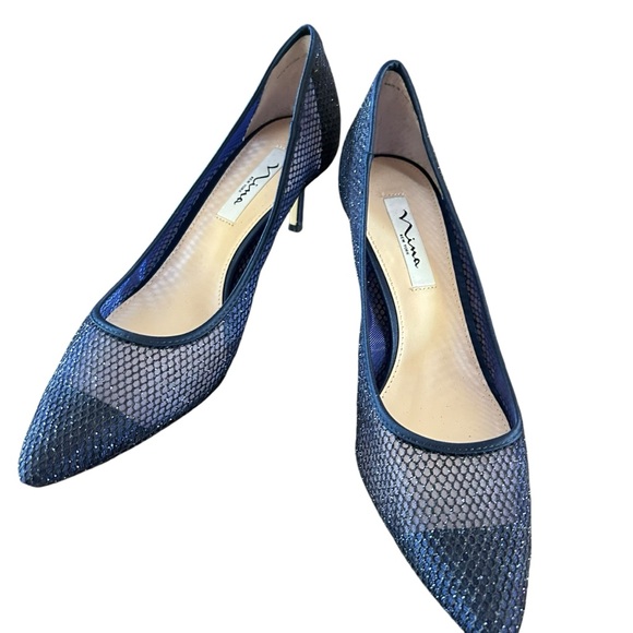 Nina Niley Mesh Classic Elegant Navy Kitten Heel Pumps Pointed Toe NEW Size 10 - Picture 6 of 11